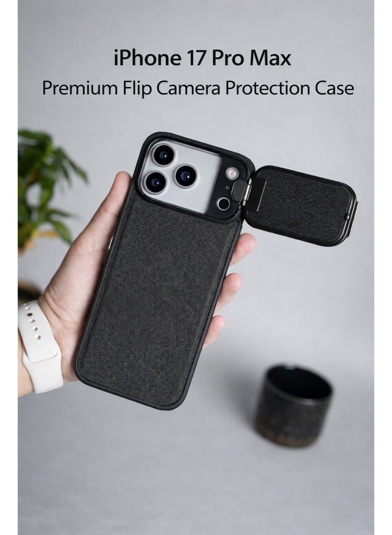 جراب iPhone 17 Pro Max مع غطاء كاميرا قابل للطي - أسود أوبسيديان، ملمس غير لامع، غطاء واقٍ رفيع مقاوم للصدمات مع حماية للعدسة - Image 1